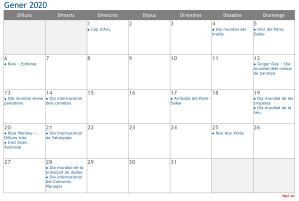 Calendari 2020 Gener Social Media