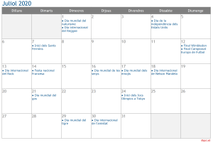 Calendari 2020 Juliol Social Media